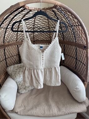 Old Navy Crochet Cami Cream Medium NWT
